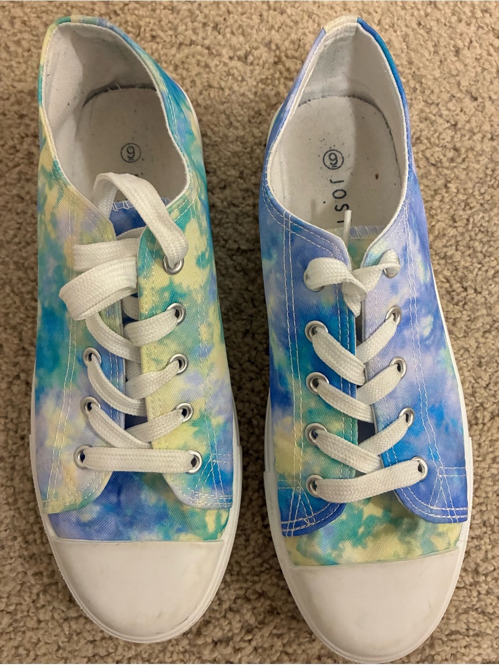 Josiny Tie-Dye Canvas Lace-Up Sneakers - Blue, Teal & Yellow